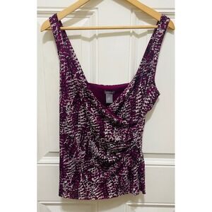 Ann Taylor Sleeveless‎ Blouse Purple Print Cross Front Top Size M